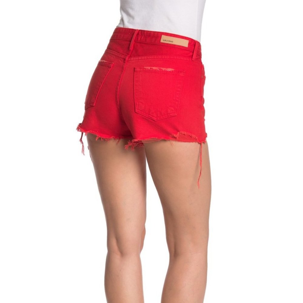GRLFRND Cindy Raw Hem Distress Red Shorts - Picture 2 of 3